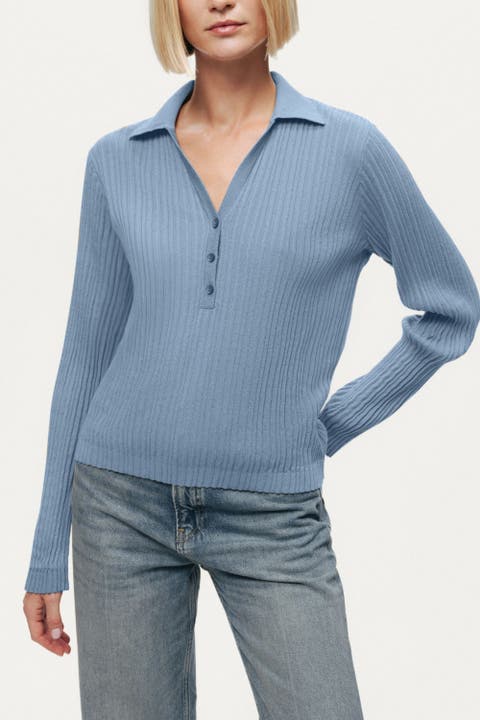 Ribbed Polo Knit Sweater