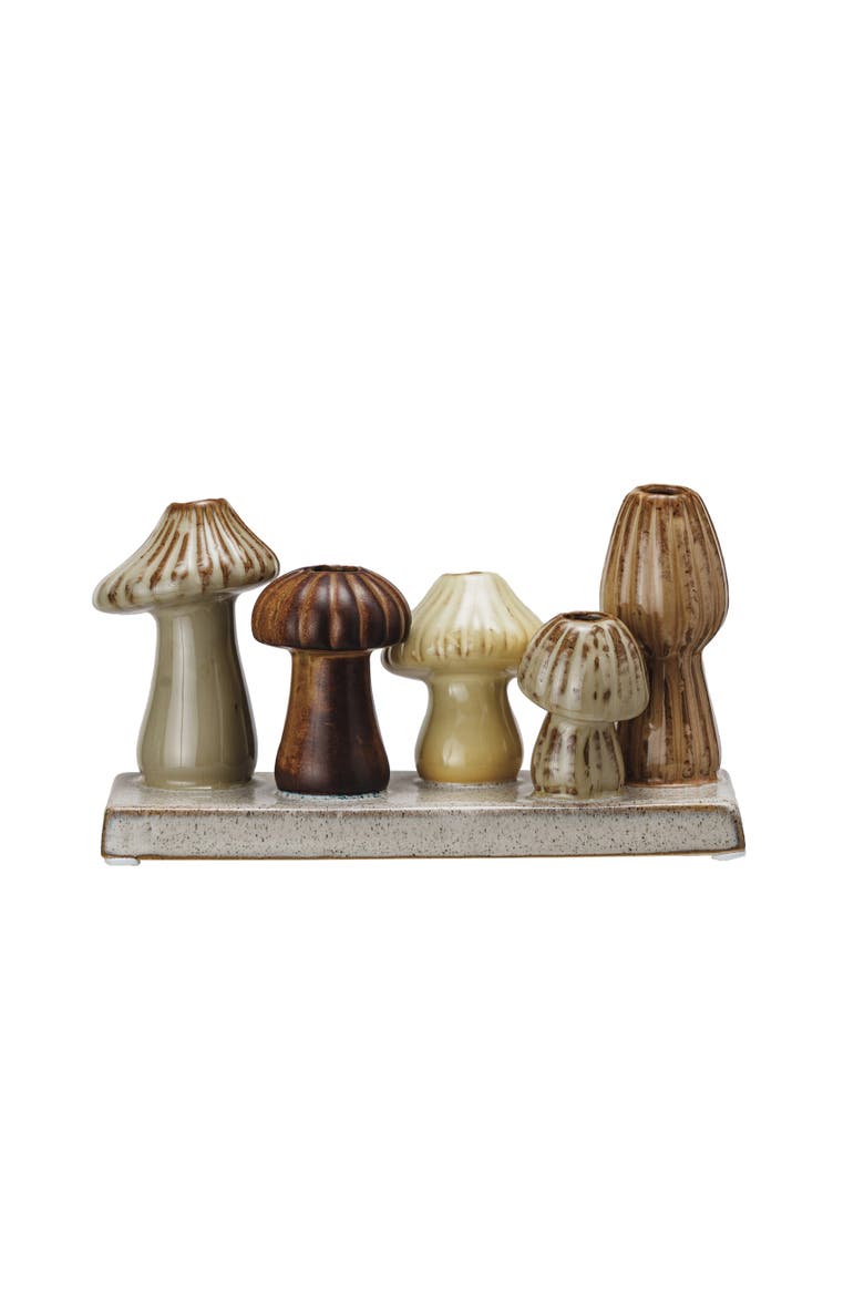 Enchanted Garden Stoneware Mushroom Vase, Multicolor, Main, color, Tan