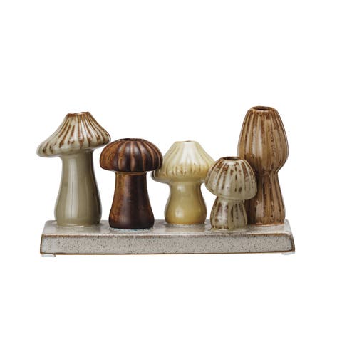 Enchanted Garden Stoneware Mushroom Vase, Multicolor