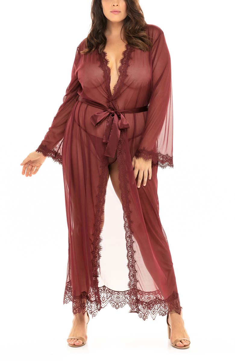 Oh La La Cheri Provence Long Robe & Thong Set, Alternate, color, Red