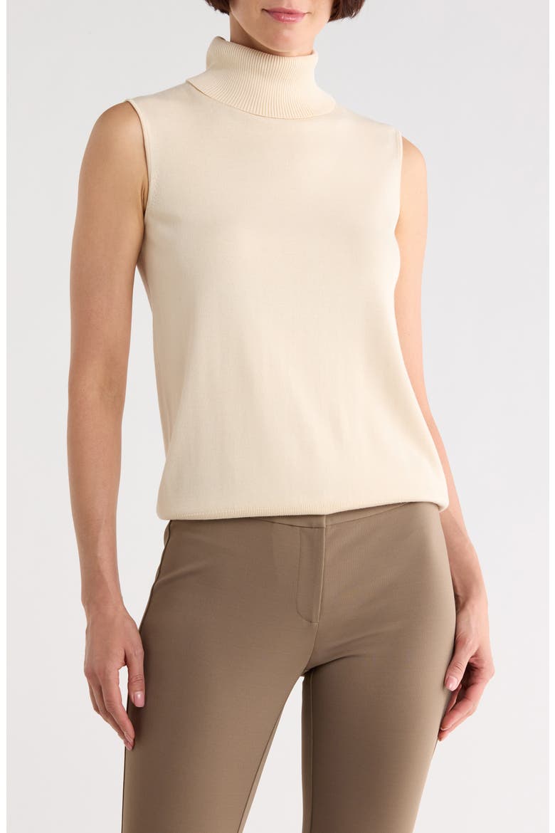 Sleeveless Turtleneck Matte Crepe Top, Main, color, BUFF