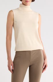 Lafayette 148 New York Sleeveless Turtleneck Matte Crepe Top