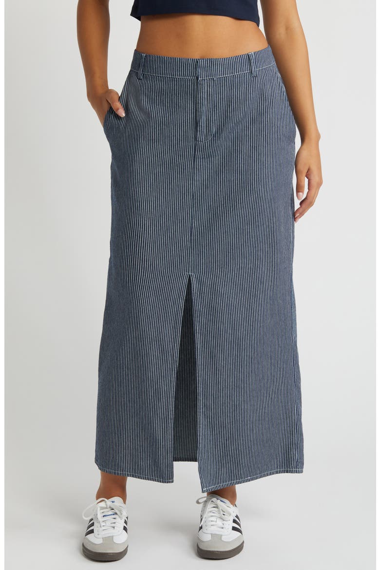 Blink Pinstripe Twill Maxi Skirt, Main, color, NAVY BLAZER STRIPES WHITE
