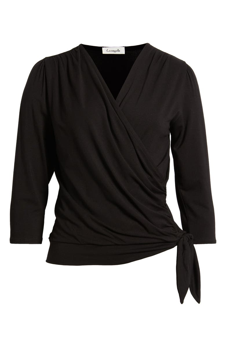Loveappella Faux Tie Wrap Top, Alternate, color, Black