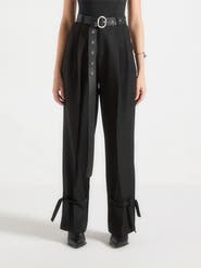 Manière De Voir Suzanne Tailored Trousers with Oversized Belt and Ankle Ties