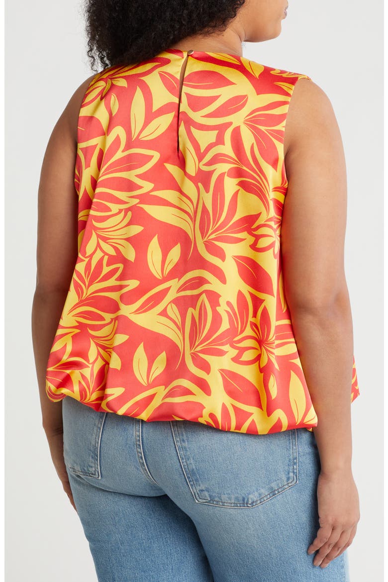 Print Bubble Hem Satin Top, Alternate, color, ORANGE/ YELLOW