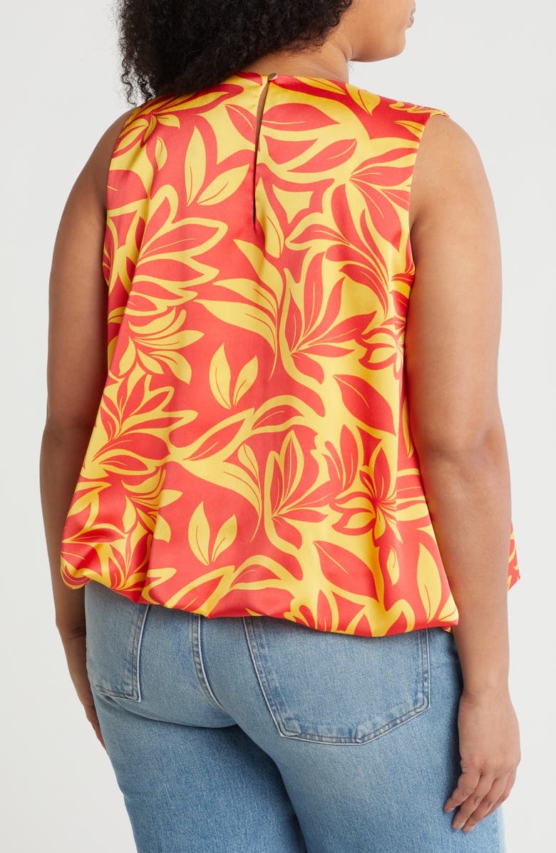 Renee C Print Bubble Hem Satin Top, Alternate, color, Orange/ Yellow