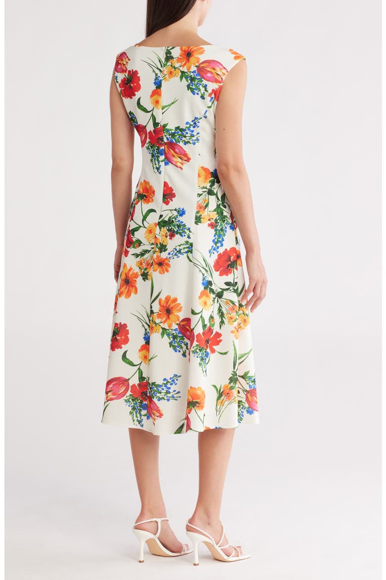 Sleeveless Scuba Crepe Cocktail Dress, Alternate, color, IVORY MULTI
