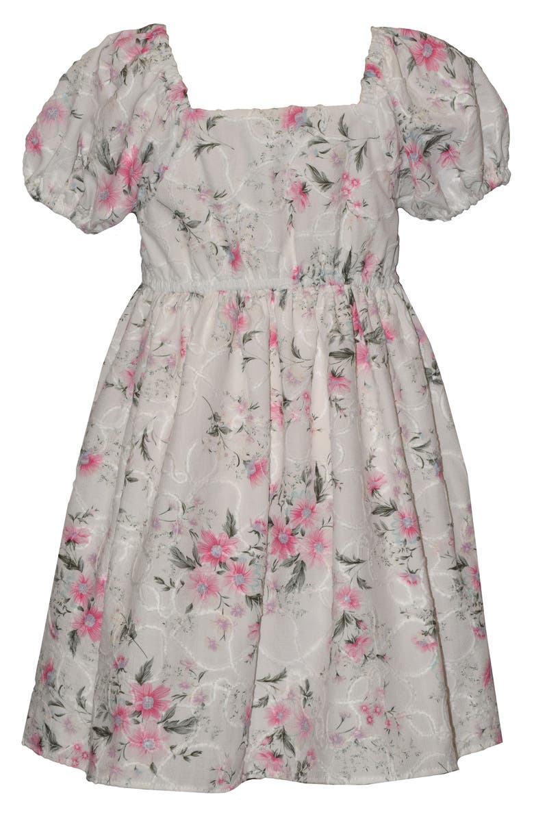 Iris & Ivy Kids' Embroidered Puff Sleeve Babydoll Party Dress, Alternate, color, Ivory Pink Flower