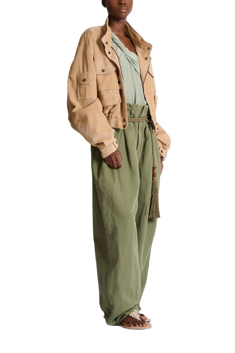 Suede bomber jacket, Main, color, beige
