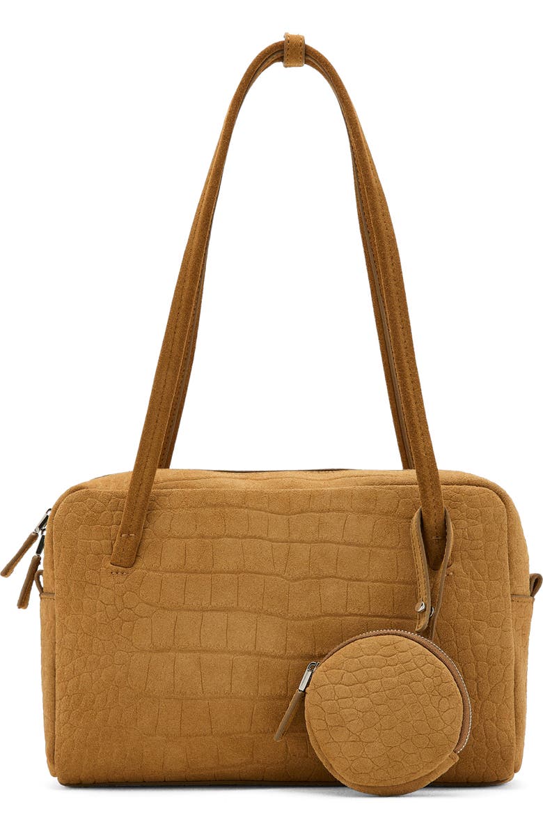 MANGO Small Suede Bowling Bag, Main, color, Ochre