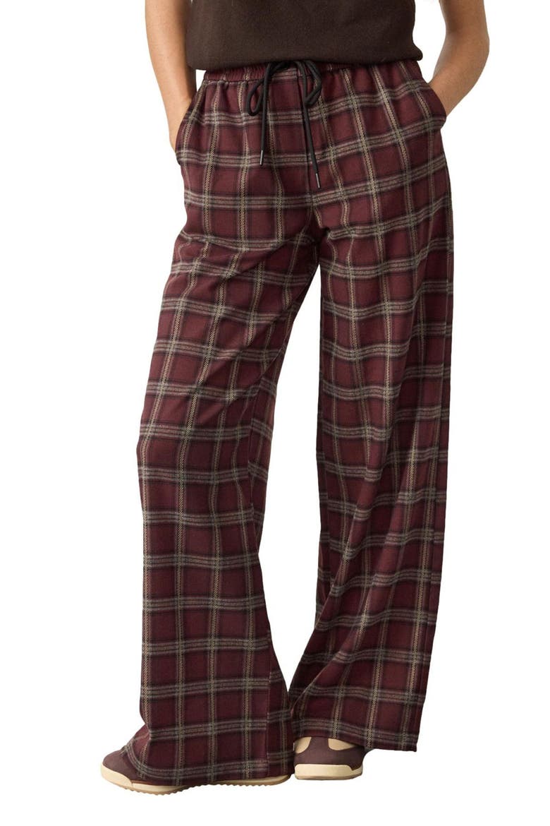 Check Plaid Wide Leg Drawstring Pants, Main, color, RED