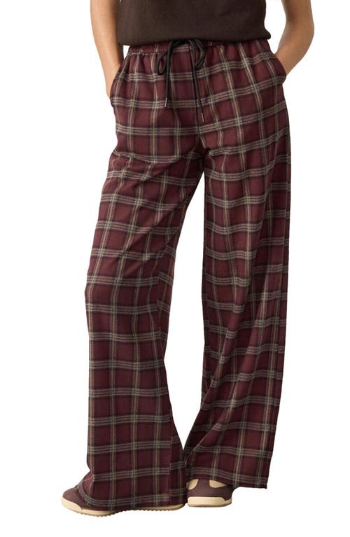 Next Check Plaid Wide Leg Drawstring Pants In Burgundy