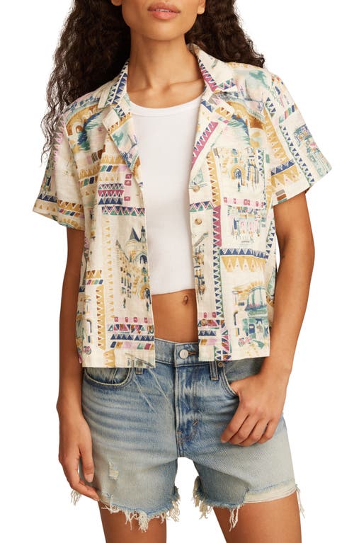 LUCKY BRAND LUCKY BRAND PRINT LINEN BLEND SHORT SLEEVE BUTTON-UP CAMP SHIRT
