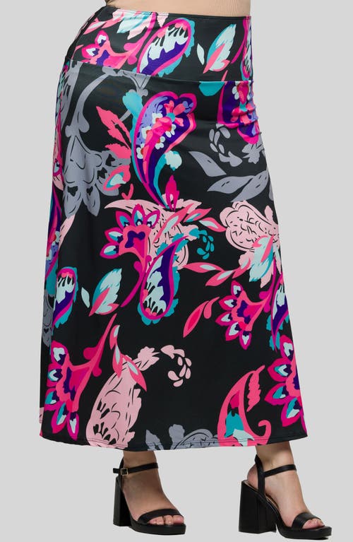Shop 24seven Comfort Apparel Pull-on Maxi Skirt In Pink Multi