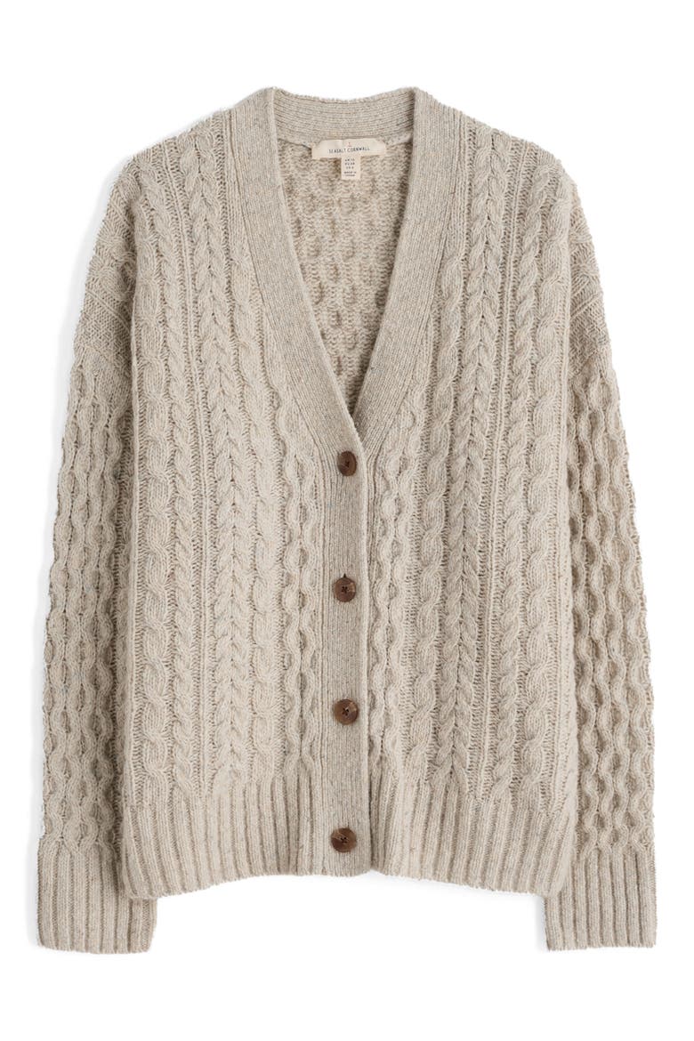 Newlyn Merino Wool Blend Cardigan, Alternate, color, KNIT MELANGE ARAN