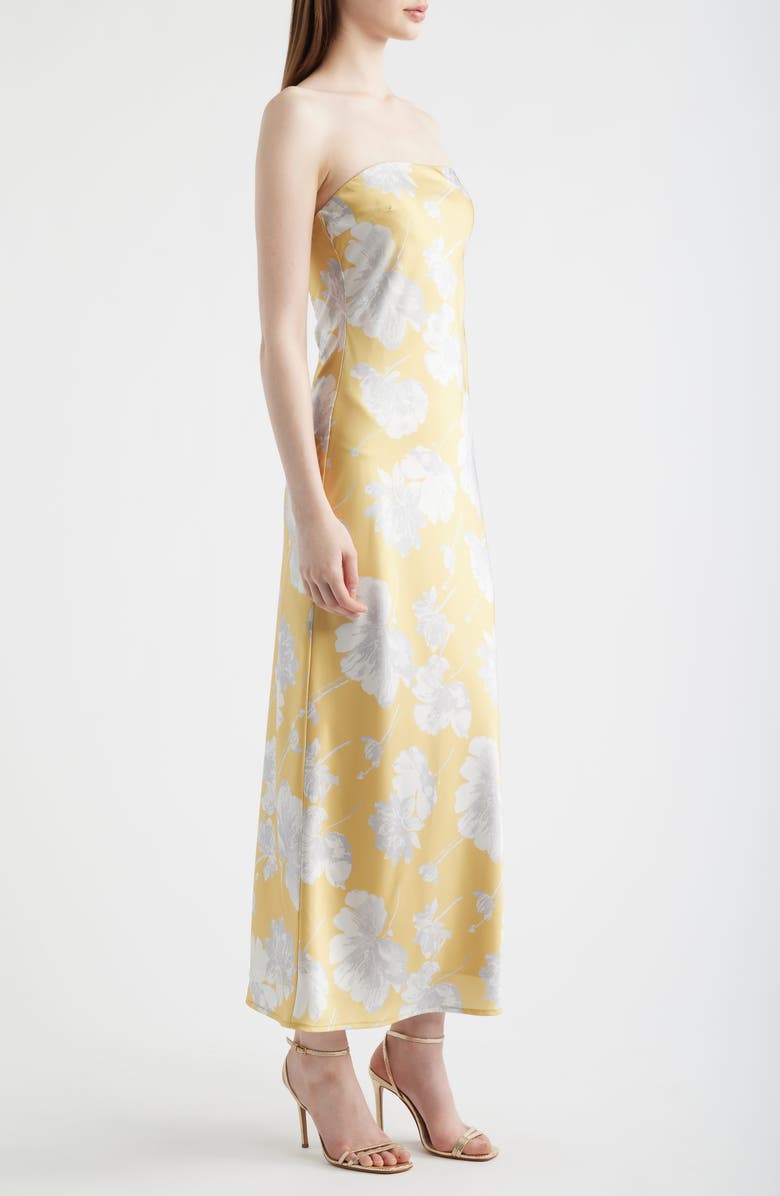 Lulus Whitney Strapless Satin Cocktail Dress, Alternate, color, Gold Floral