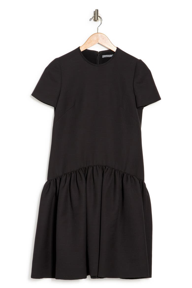 Alexander McQueen Cap Sleeve Flounce Hem Dress, Alternate, color, BLACK-BLACK