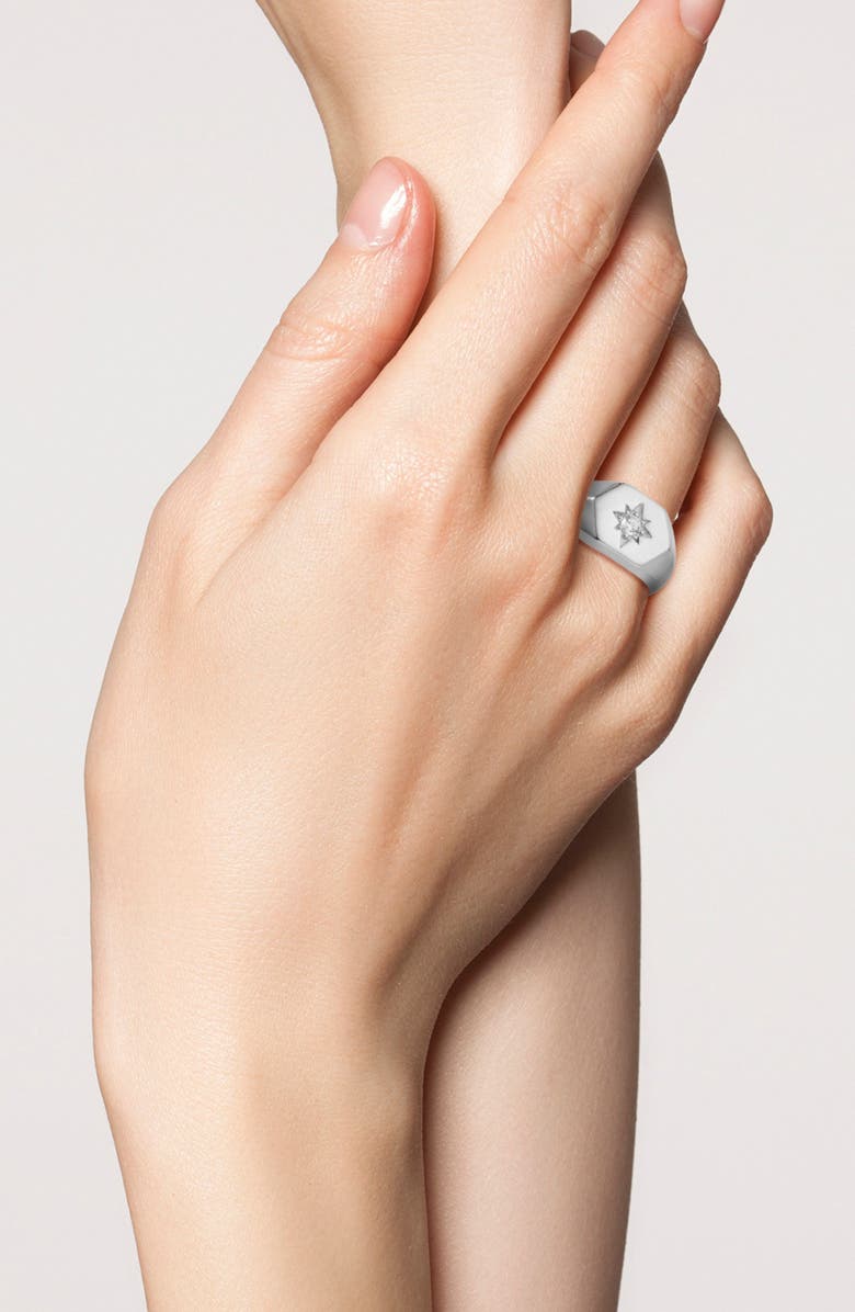 GLAZE JEWELRY Cubic Zirconia Star Signet Ring, Alternate, color, Silver