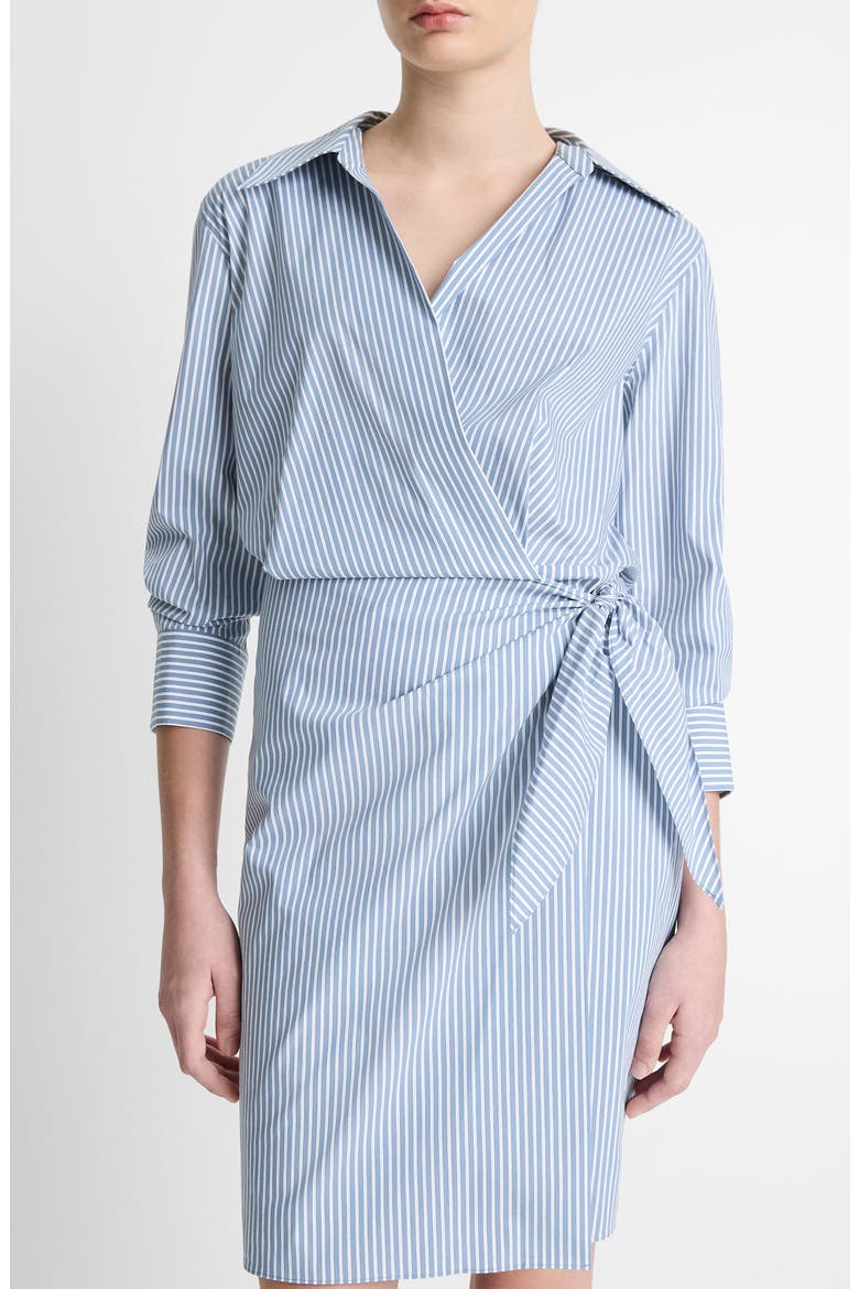 Furrow Stripe Long Sleeve Wrap Shirtdress, Alternate, color, BLUE/ OFF WHITE