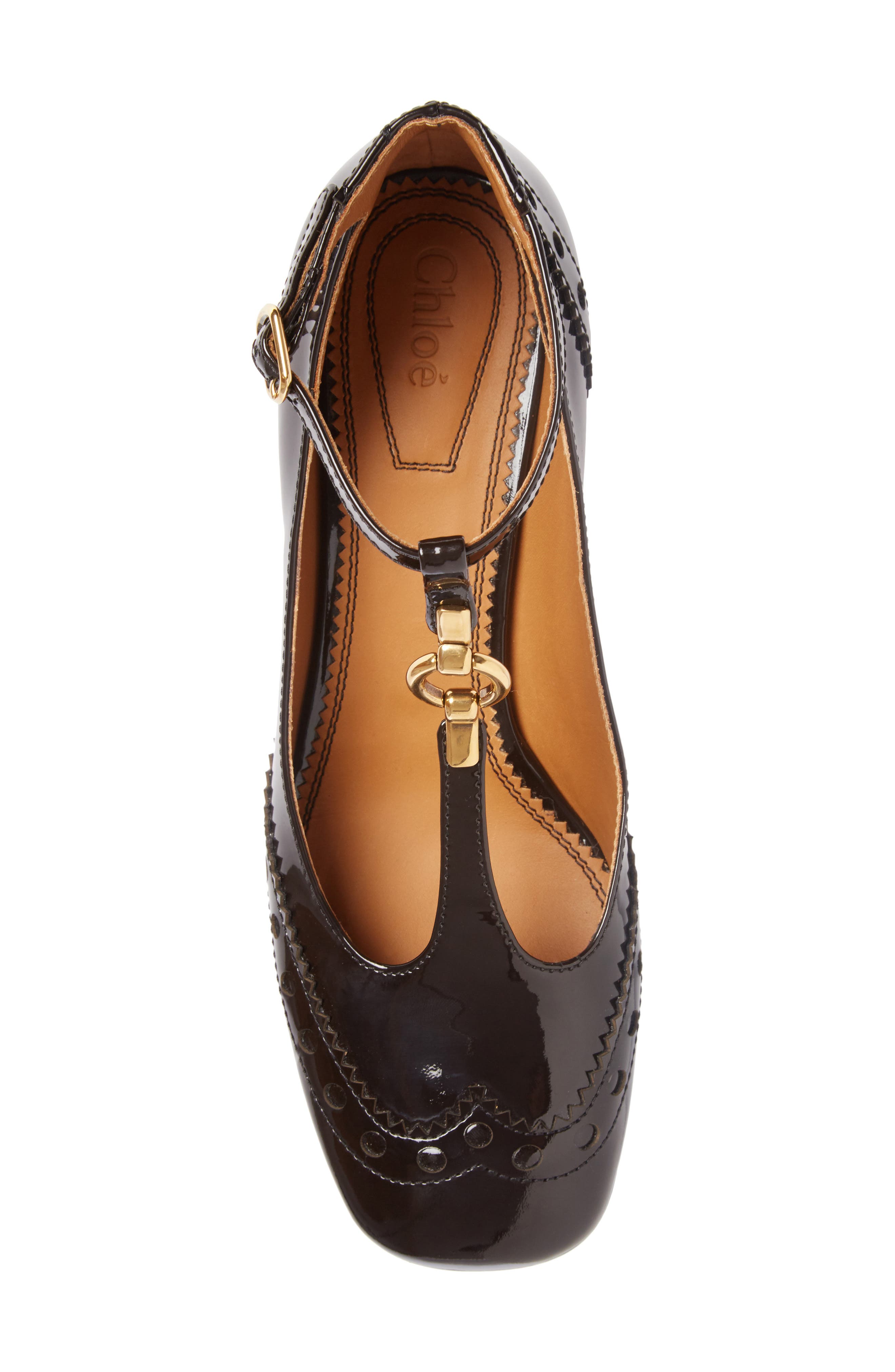 Perry Wingtip T-Strap Pump, Alternate, color, PAST BROWN PATENT