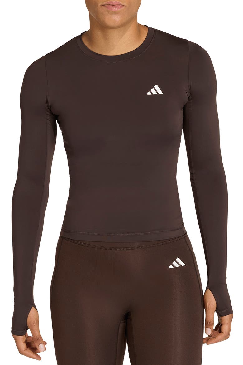Power Essentials Workout Contour Long Sleeve Top, Main, color, AURORA COFFEE