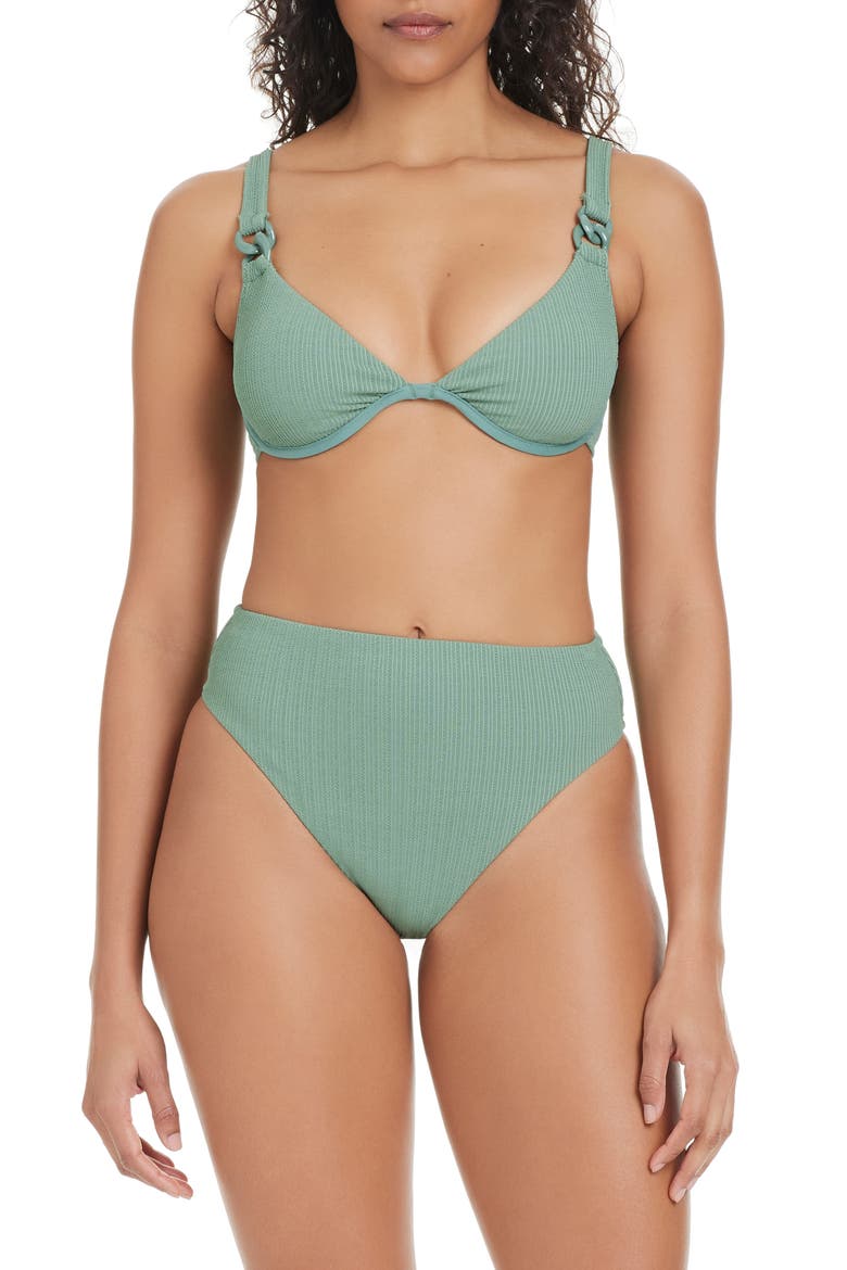 High Waist Bikini Bottoms, Alternate, color, EUCALYPTUS