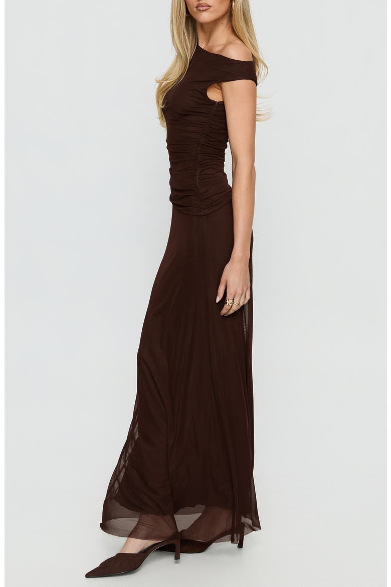Krystyna Mesh Maxi Cocktail Dress, Alternate, color, CHOCOLATE