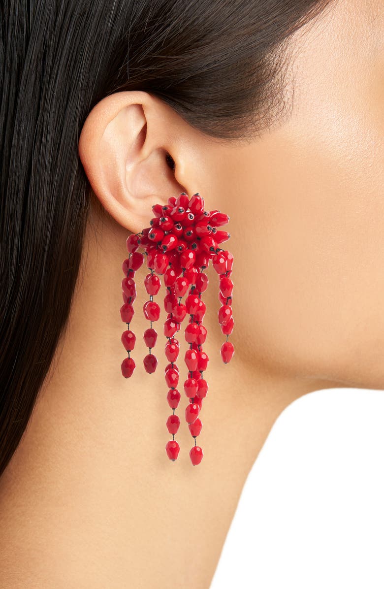 Isabel Marant Hanabi Beaded Clip-On Drop Earrings, Alternate, color, Red/ Silver