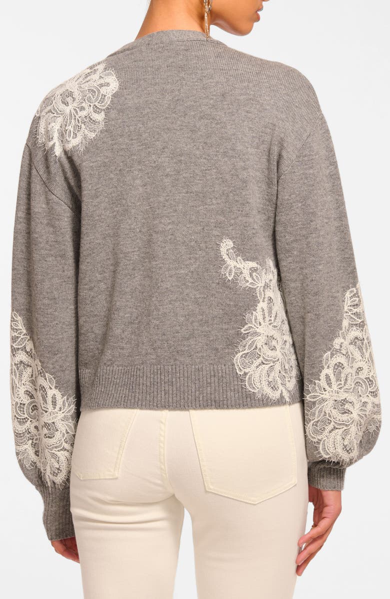 Ramy Brook Perry Lace Accent Wool & Cashmere Cardigan, Alternate, color, Heather Grey Combo