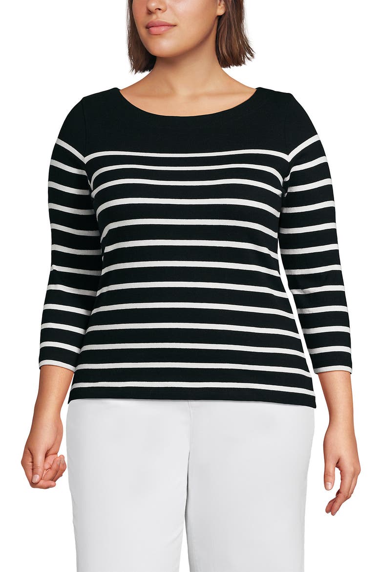 Plus Size Mariner Jersey Boatneck Top, Main, color, Black Stripes