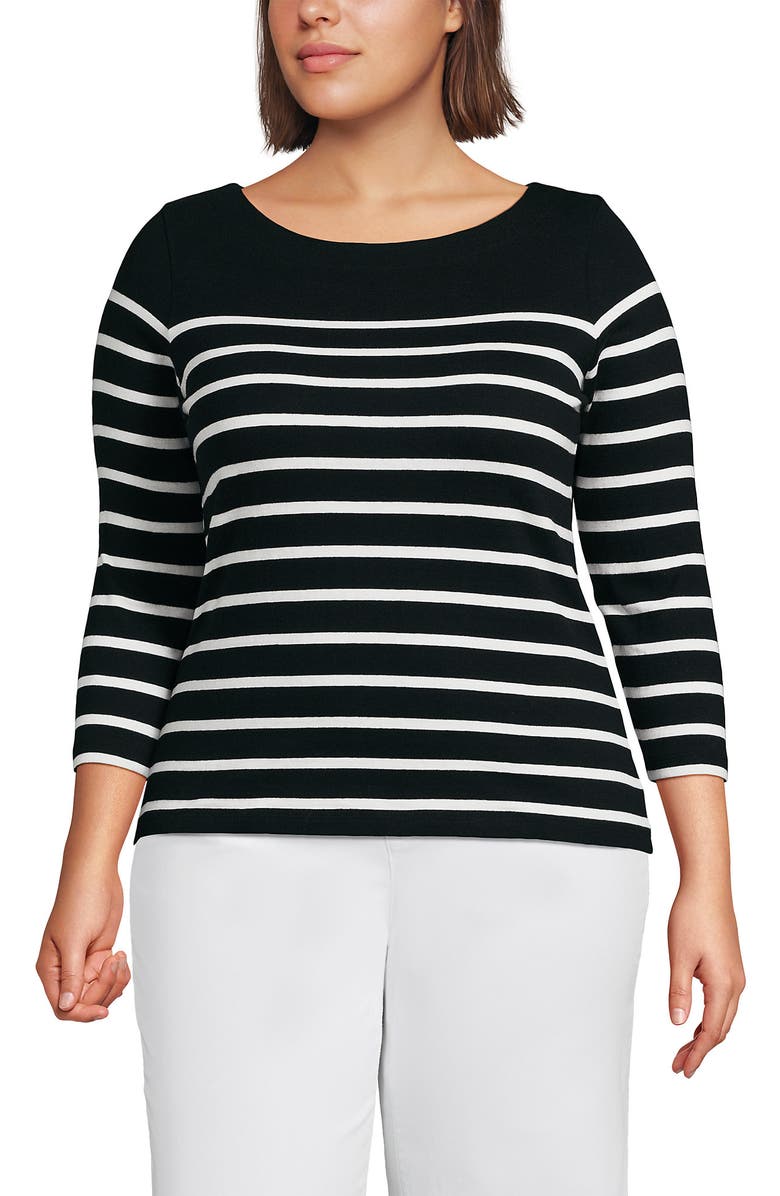 Lands' End Mariner Jersey Boatneck Top, Main, color, Black Stripes