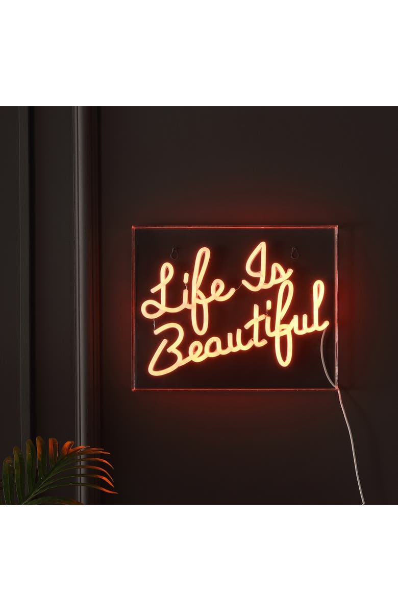 JONATHAN Y Life Contemporary Glam Acrylic Box USB Operated LED Neon Light, Alternate, color, Orange
