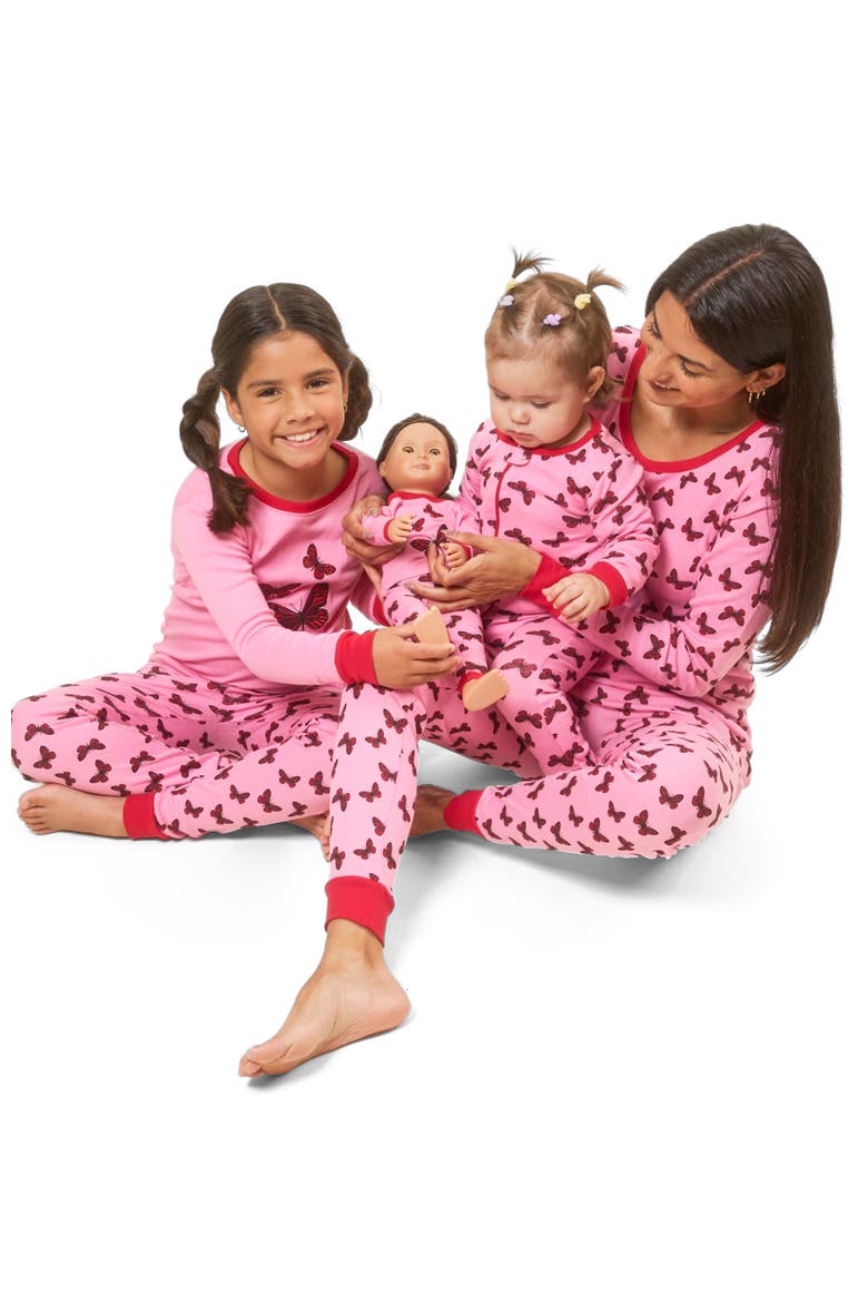 Butterfly Footed Pajama Sleeper, Alternate, color, PINK/RED
