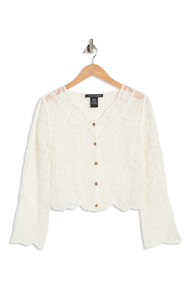 Embroidered Mesh Long Sleeve Top, Alternate, color, NATURAL