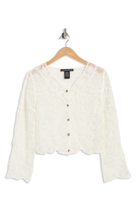Embroidered Mesh Long Sleeve Top
