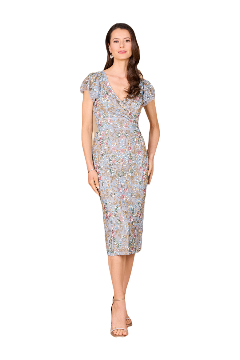 Floral Beaded Midi Dress, Main, color, Grey/Multi
