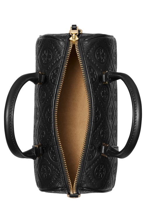 Tory Burch Mini T Monogram Leather Barrel Bag In Black