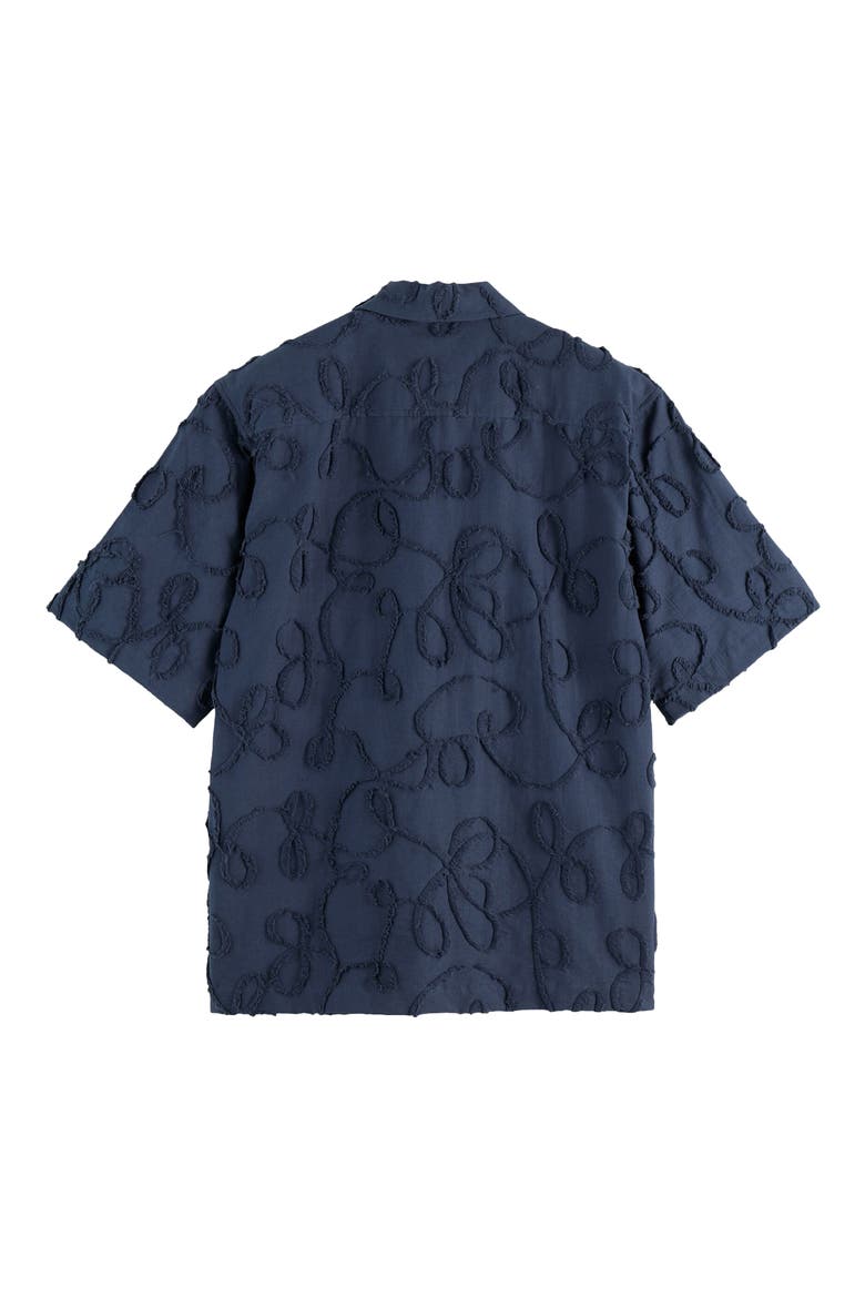 Oversize Textured Short Sleeve Cotton Blend Button-Up Shirt, Alternate, color, SKY CAPTAIN