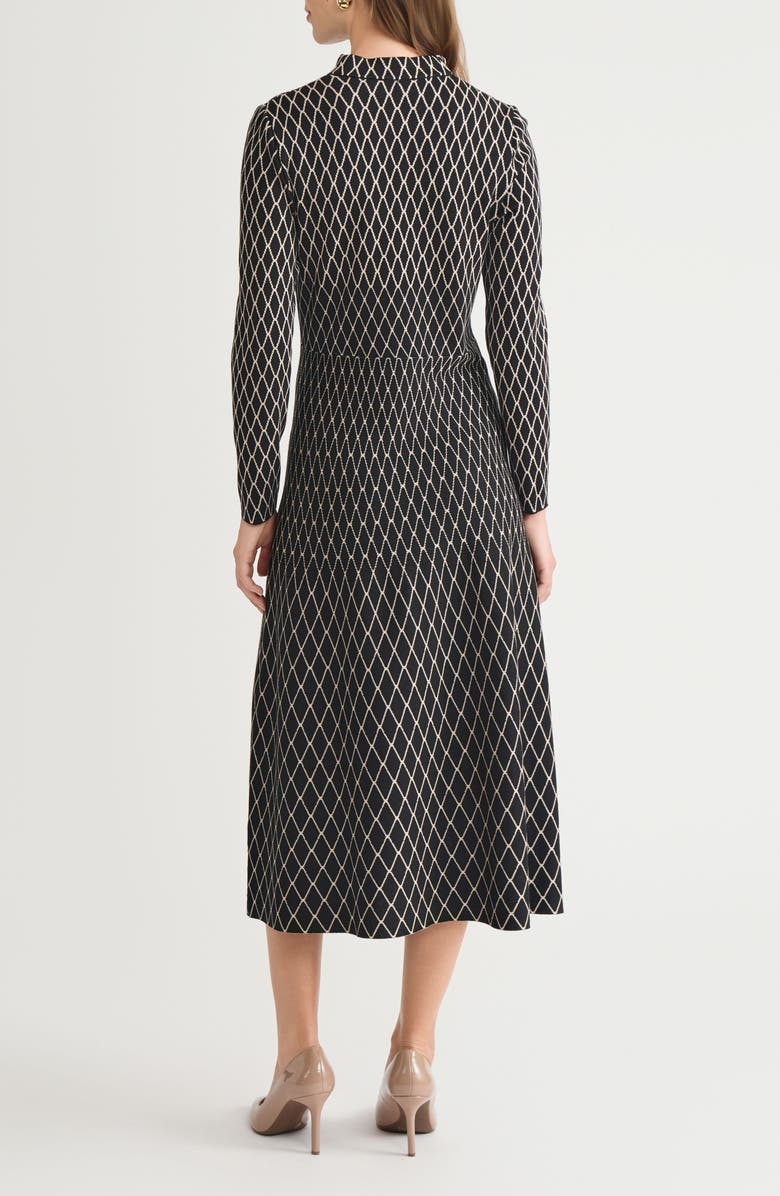 Ming Wang x Tanya Foster Long Sleeve Fit & Flare Midi Dress, Alternate, color, Black/ Twig