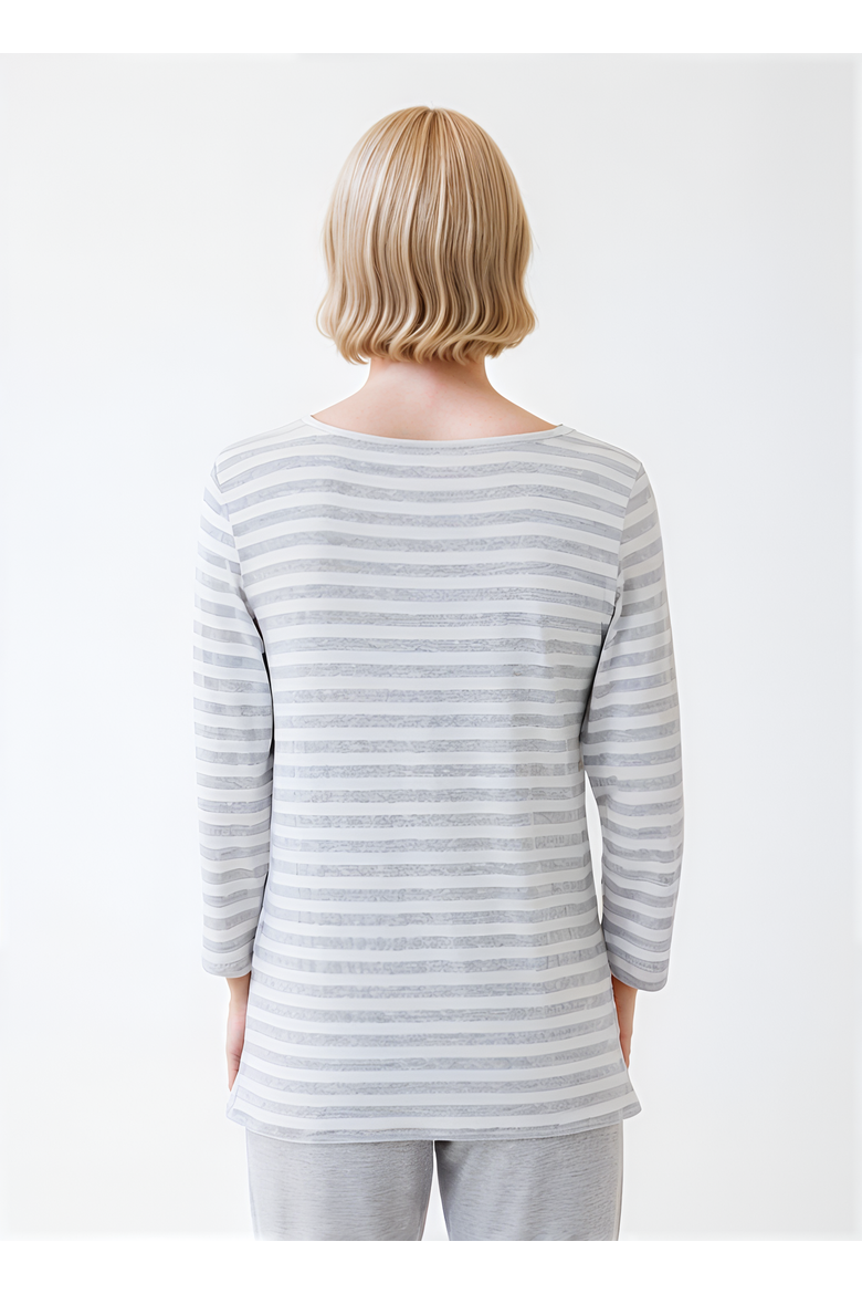 Soft Touch Striped 3/4 Sleeve Boatneck T-Shirt, Alternate, color, GRIS CHINE CLAIR
