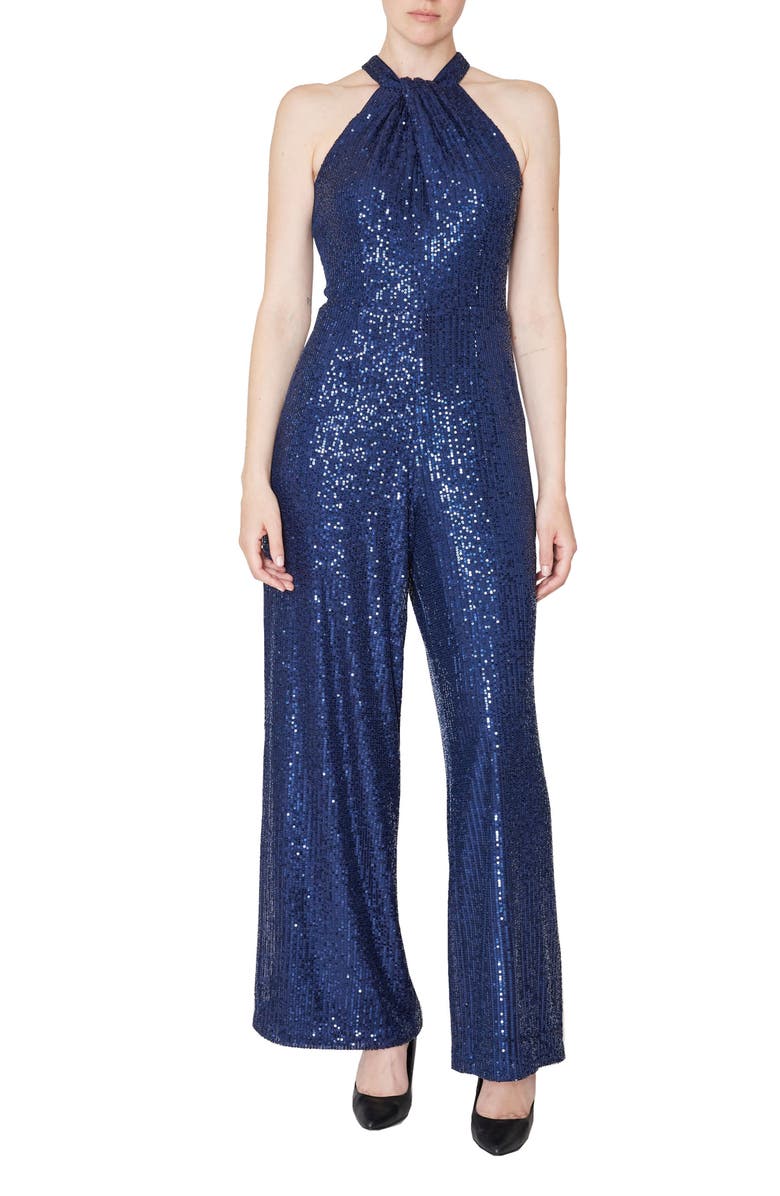 Julia Jordan Sleeveless Sequin Jumpsuit, Main, color, Navy