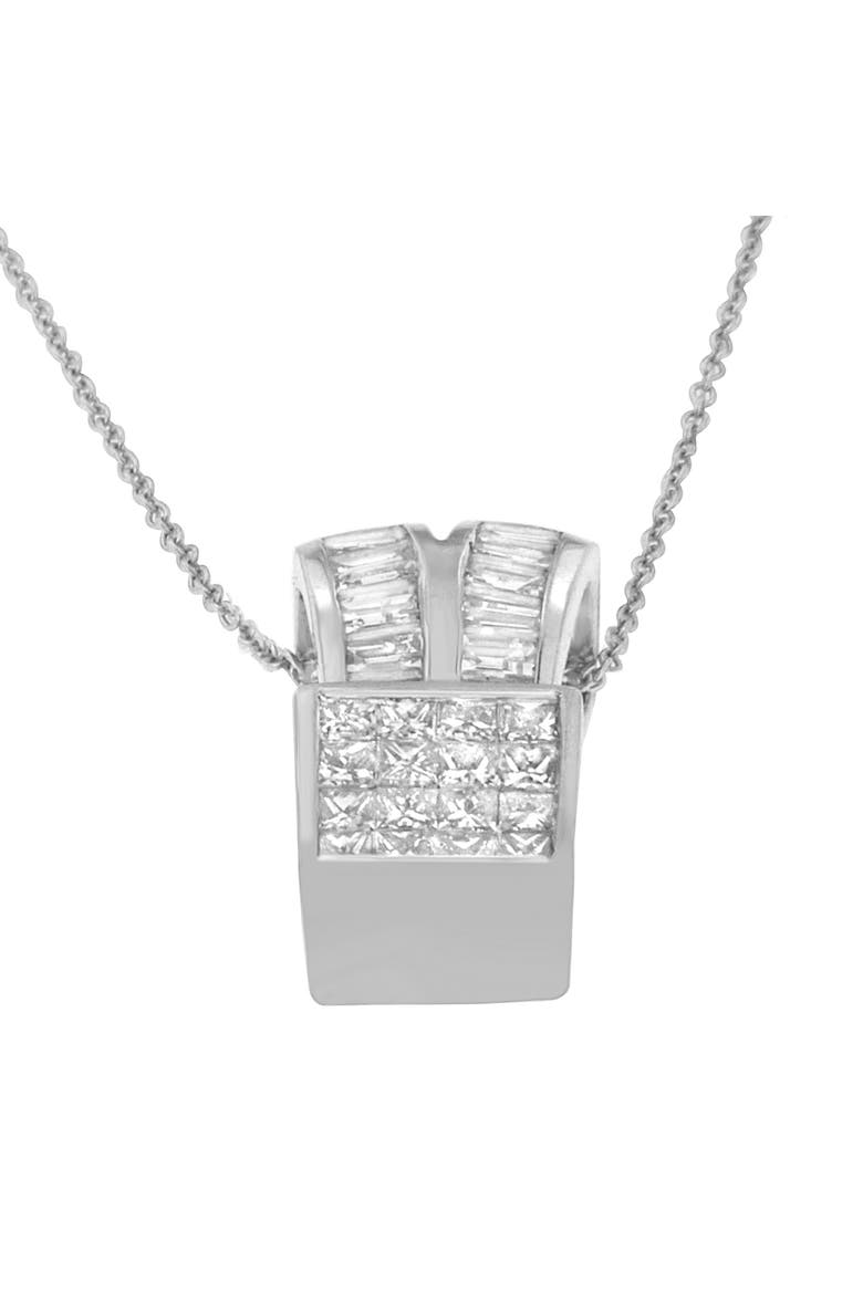14K White Gold 1 5/8 cttw Diamond Heart Ribbon Pendant Necklace, Alternate, color, White