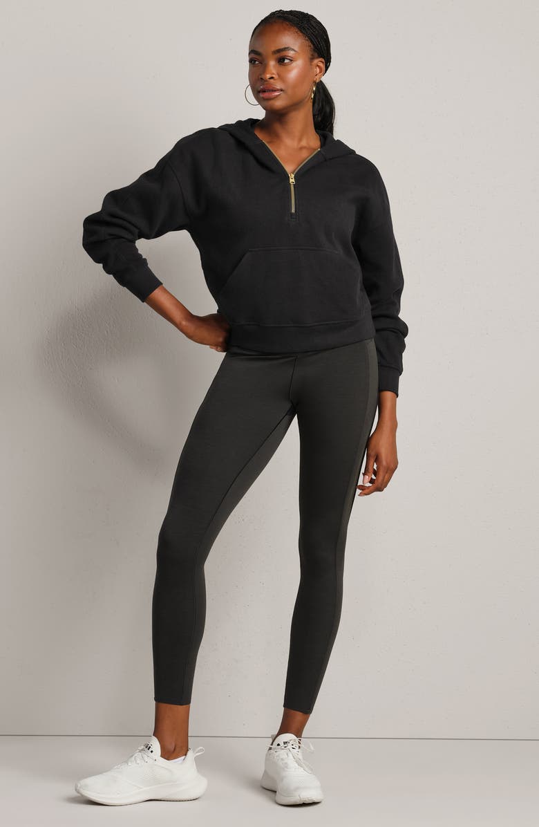 Rhone Signature Cotton Blend Rib Half Zip Hoodie, Alternate, color, Pure Black