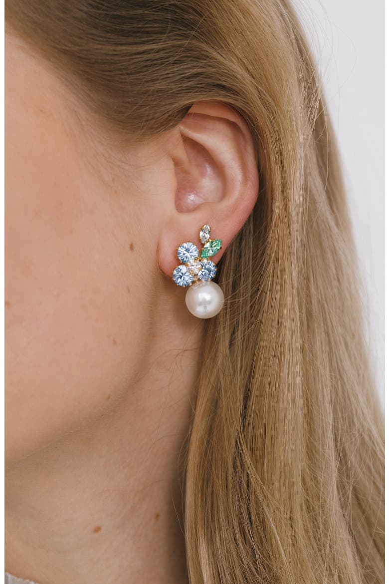 Vivi Crystal & Faux Pearl Drop Earrings, Alternate, color, BLUEBELL