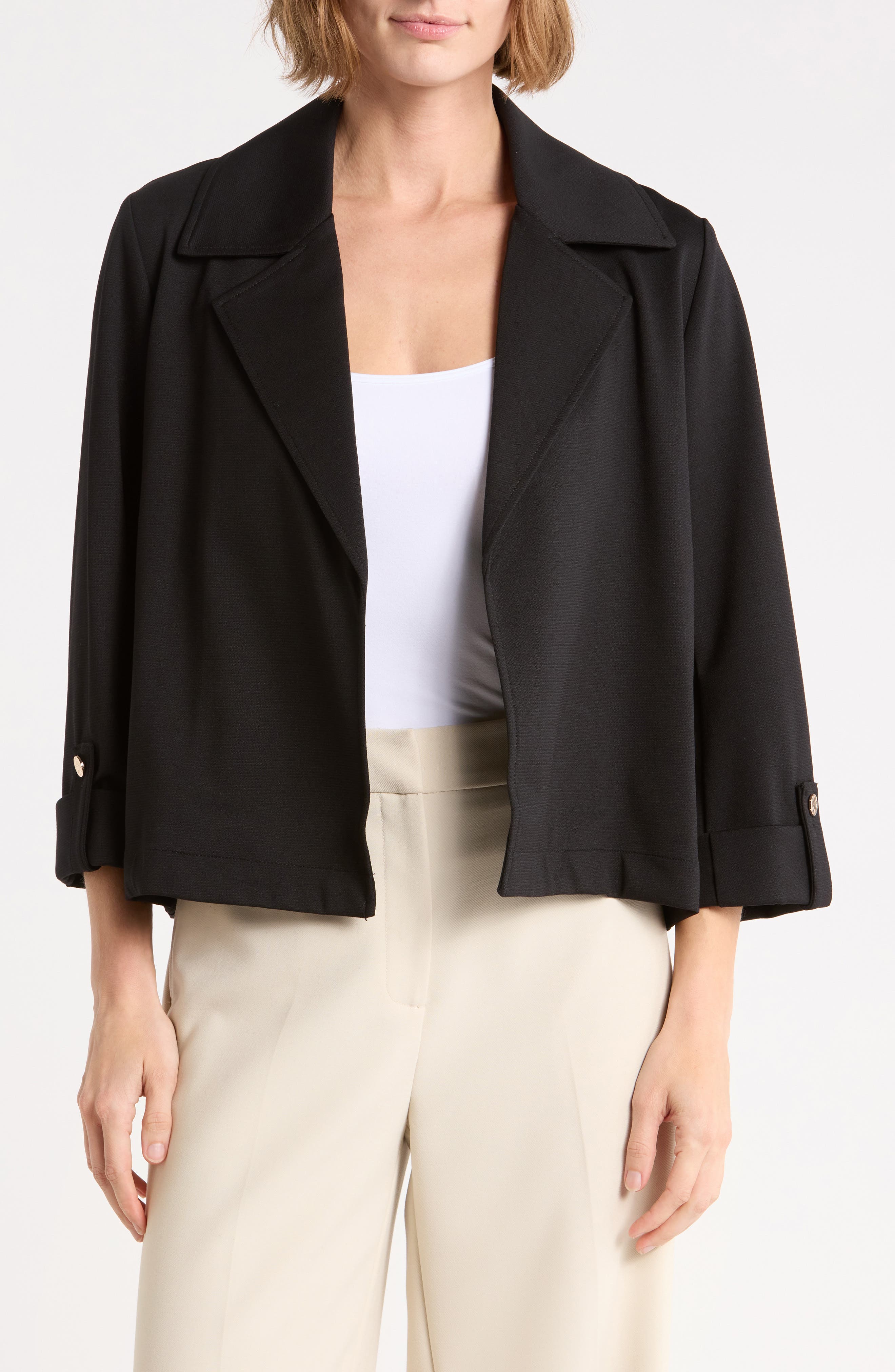 Cropped Button Tab Sleeve Jacket