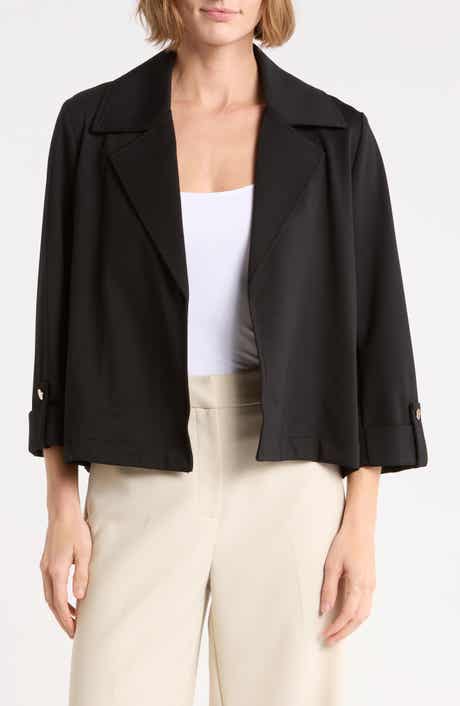 Cropped Button Tab Sleeve Jacket
