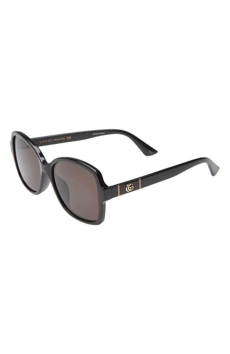 Gucci 57mm Rectangular Sunglasses, Alternate, color, Black/ Grey