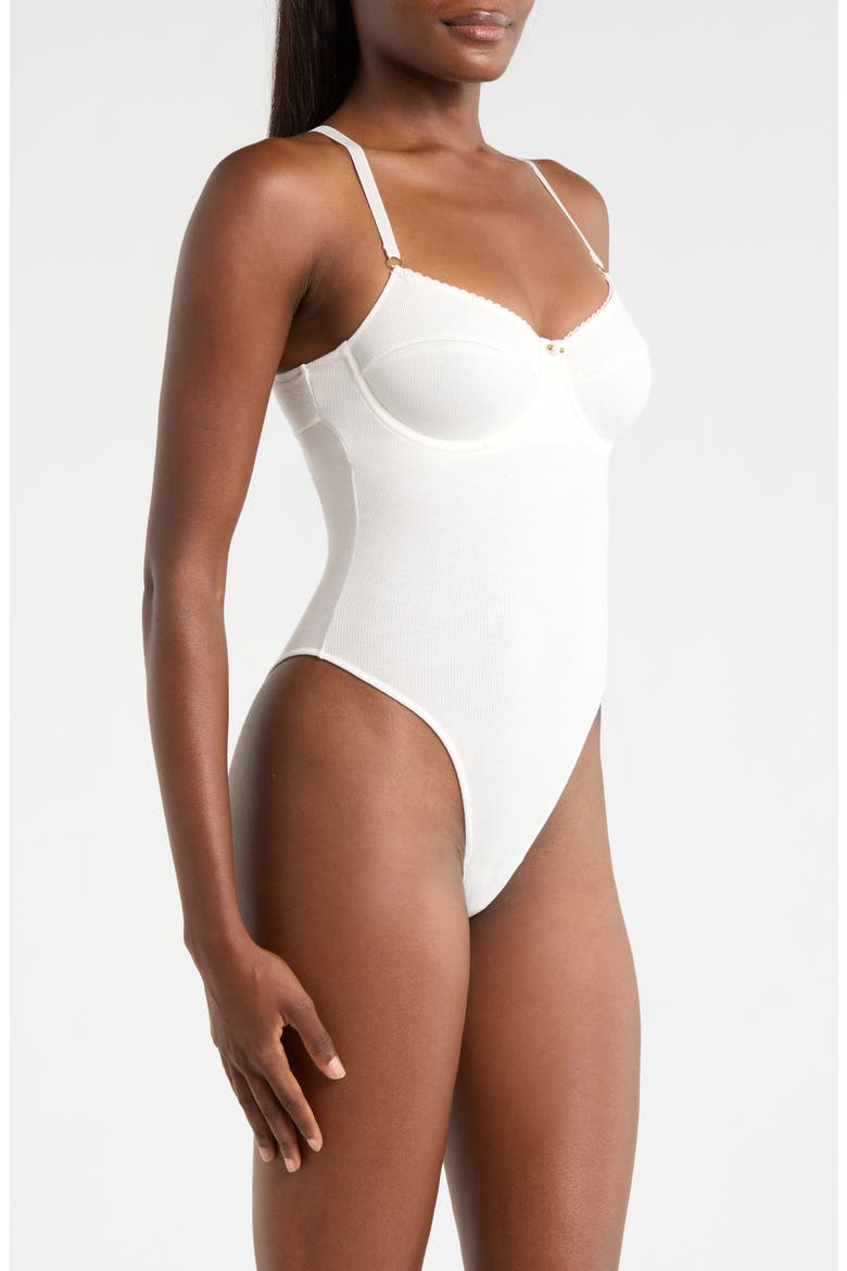 Rib Underwire Bodysuit, Alternate, color, WHITE