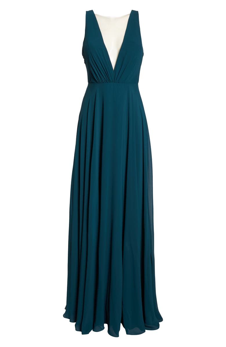 Jenny Yoo Ryan Illusion Neck Chiffon Gown, Alternate, color, 